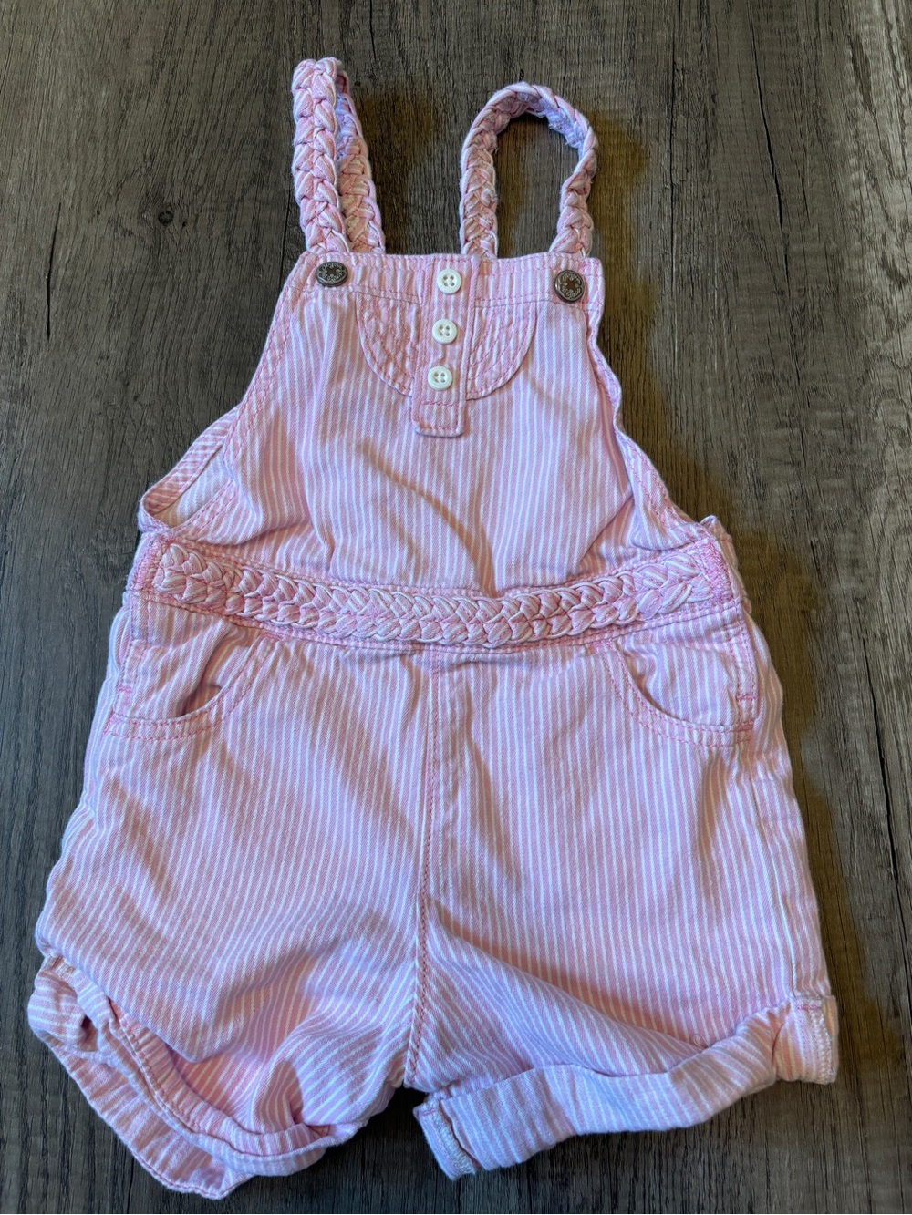 Vintage Y2K 2010s Oshkosh B’Gosh Vestbak Shortalls Overalls Pinstripe Pink 4T